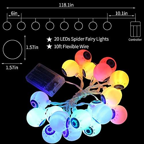 FINGOOO Halloween String Lights 3 metres 20 Pieces Eyeballs Light Room Garden Decoration Light Up for Halloween Decoration Assorted Colours