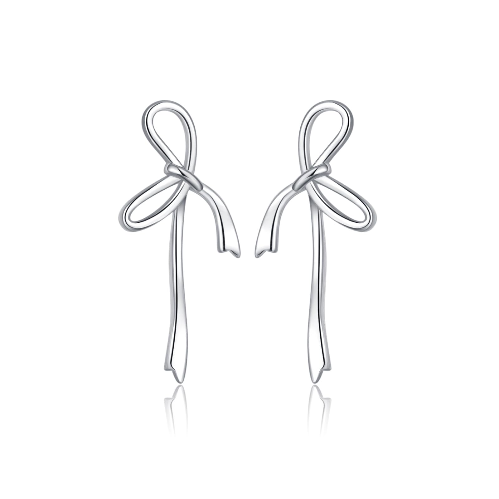 Reffeer Solid 925 Sterling Silver Bow Stud Earrings for Women Earrings Bowknot Stud Earrings Drops