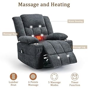 Korser 360° Swivel Rocker Recliner for Adults, Nursery Glider Recliner with Massage and Heating, Rocking Chair with Cup Holder, Manual Recliner Chair for Living Room, Bedroom (Fabric, Dark Gray) — photo 4 of 6
