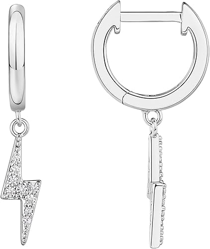 PAVOI Aretes colgantes de plata de ley S925 chapados en oro de 14 quilates para mujer, diseño de estrella, cerradura, mariposa, luna, relámpago,