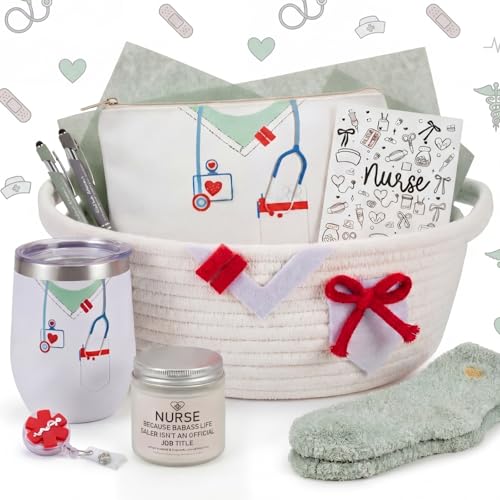 Patelai Nurse Appreciation Gift Basket for Women 9 Pcs Nurses Week Gift Set with 12oz Tumbler Candle...
