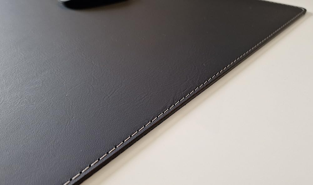 Schreibtischunterlage Echt Leder Nappaleder 60 x 40 Schwarz mit grauer Naht