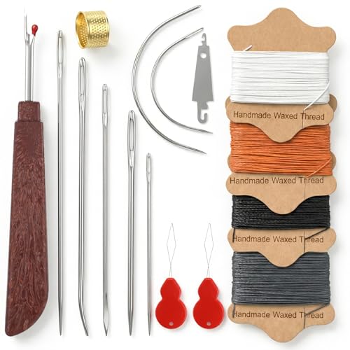 Kit de reparación de tapicería con hilo encerado grueso y agujas miniatura 1