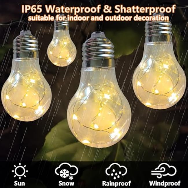 Battery Operated Outdoor Lights 22.85FT 20 Edison Bulb String Light Outdoor 100 LED Fairy Lights with Timer & 8 Modes, Warm White Indoor String Light for Wedding Patio Balcony Christmas Camping Decor