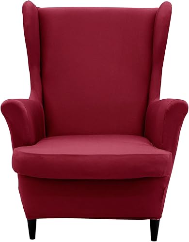 NILUOH Wingback - Funda para silla, 2 piezas, suave, elástica, para silla, color sólido, protector de muebles con parte inferior elástica para sala