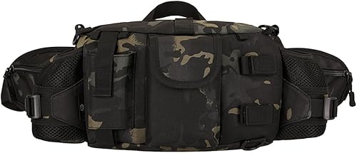 Miniatura 9 de UNISTRENGH Riñonera táctica con 2 bolsillos para botella de agua, riñoneras militares, impermeable, para caza, senderismo, correr, Negro -