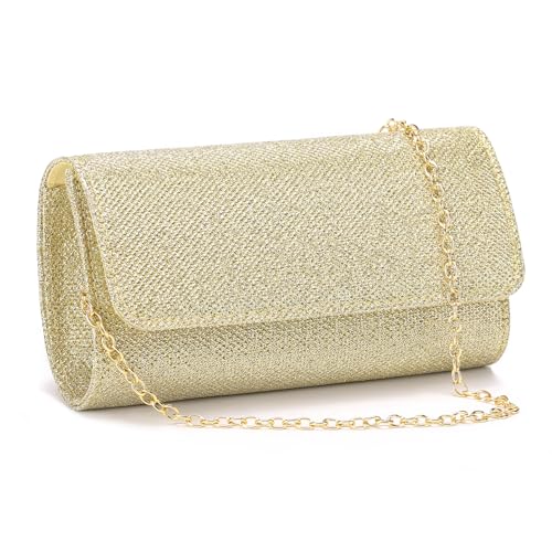 RNIEGA Bolsas clutch para mulheres, bolsa de noite com corrente destacável feminina brilhante bolsa de mão de festa de casamento, Dourado