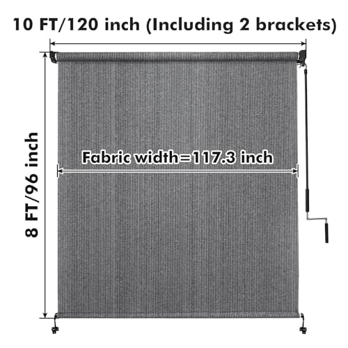 Image of Artpuch Patio Shades Roll Up Outdoor Roller Shade (10'Wx8'H), Cordless Exterior Roller Blinds Cloth for Porch Pergola Gazebo, Gray