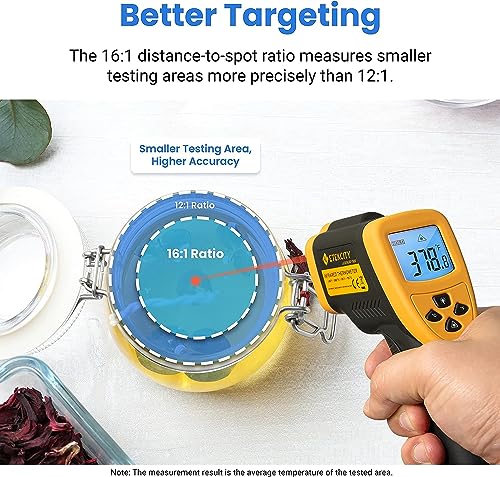 Image of Etekcity Infrared Thermometer Temperature Gun 800, -58℉ to 1382℉ with 16:1 DTS Ratio, Digital Laser Temp IR Tool for Cooking, Pizza Oven, Griddle, Fridge, Engine, Pool, Non Contact, Yellow