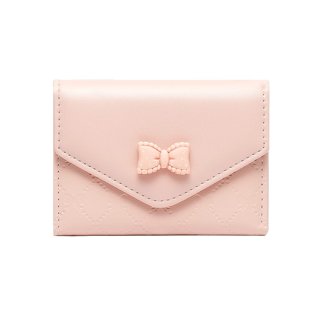 Cute Bow Embossed Wallet Small Wallet with Cash Credit Card Holder ID Window for Women Girls