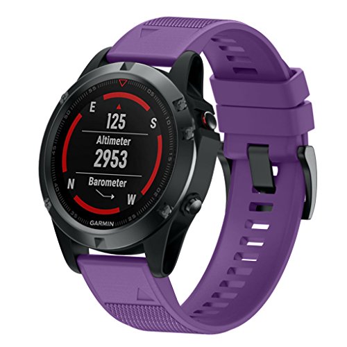 ANCOOL Compatible with Fenix 5 Band Easy Fit 22mm Width Soft Silicone Watch Strap Replacement for Fenix 5/Fenix 5 Plus/Forerunner 935/Approach S60/Quatix 5 - Purple - Thumbnail 3