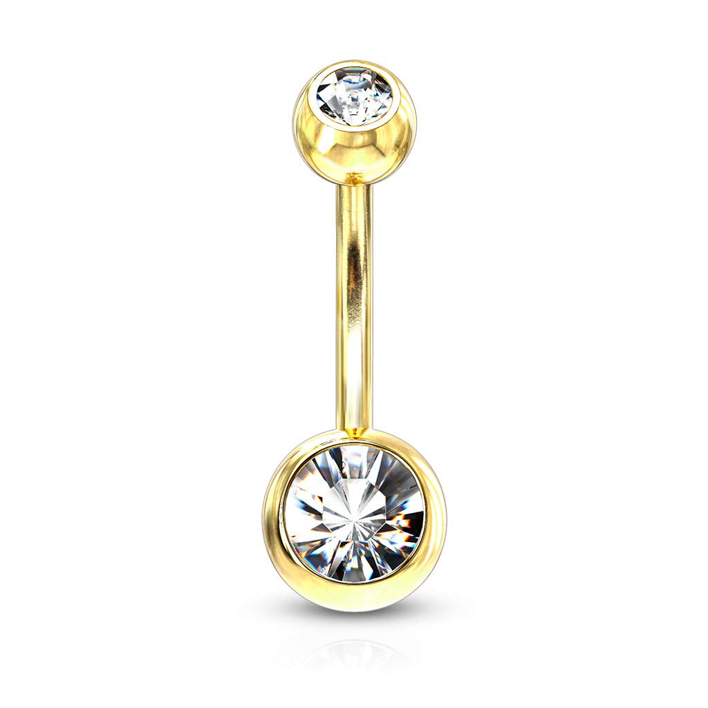 Double Press Fit Jeweled Gold IP over 316L surgical Steel Belly Button Rings