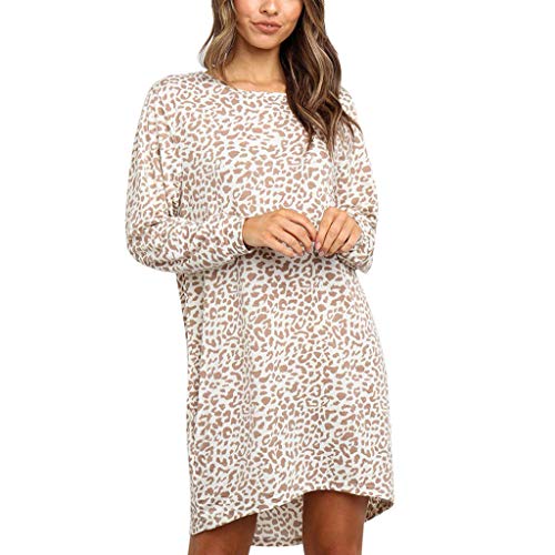 Startview Ladies Womens Long Sleeve O-Neck Leopard Printed Dress Evening Party Dress