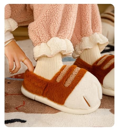 Image of Cat Paw Slippers - Unisex Adults & Kids - Beige - Slip-On - Plush & Memory Sponge Interior - Anti-Slip EVA Sole - Washable - Home Slippers