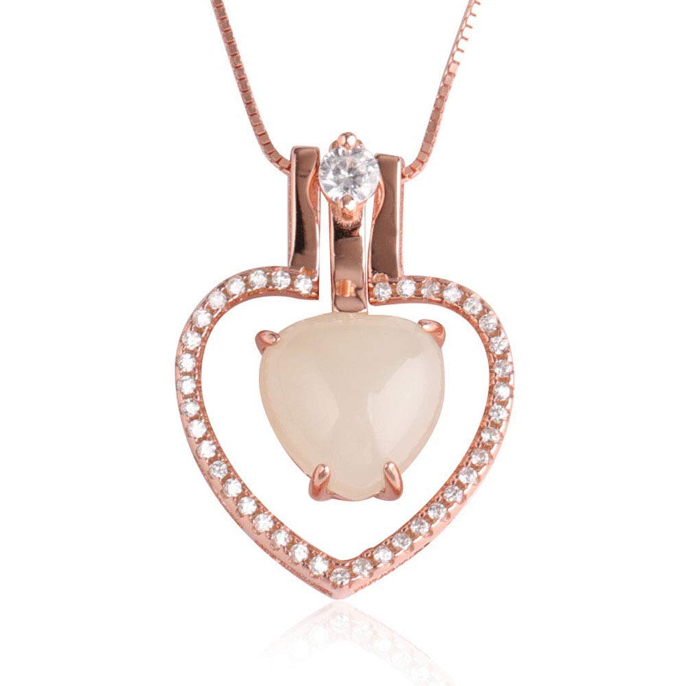 XinglingWomen's 925 sterling silver plated rose gold and Tian Baiyu heart-shaped pendant necklace, personalized pendant ladies gift
