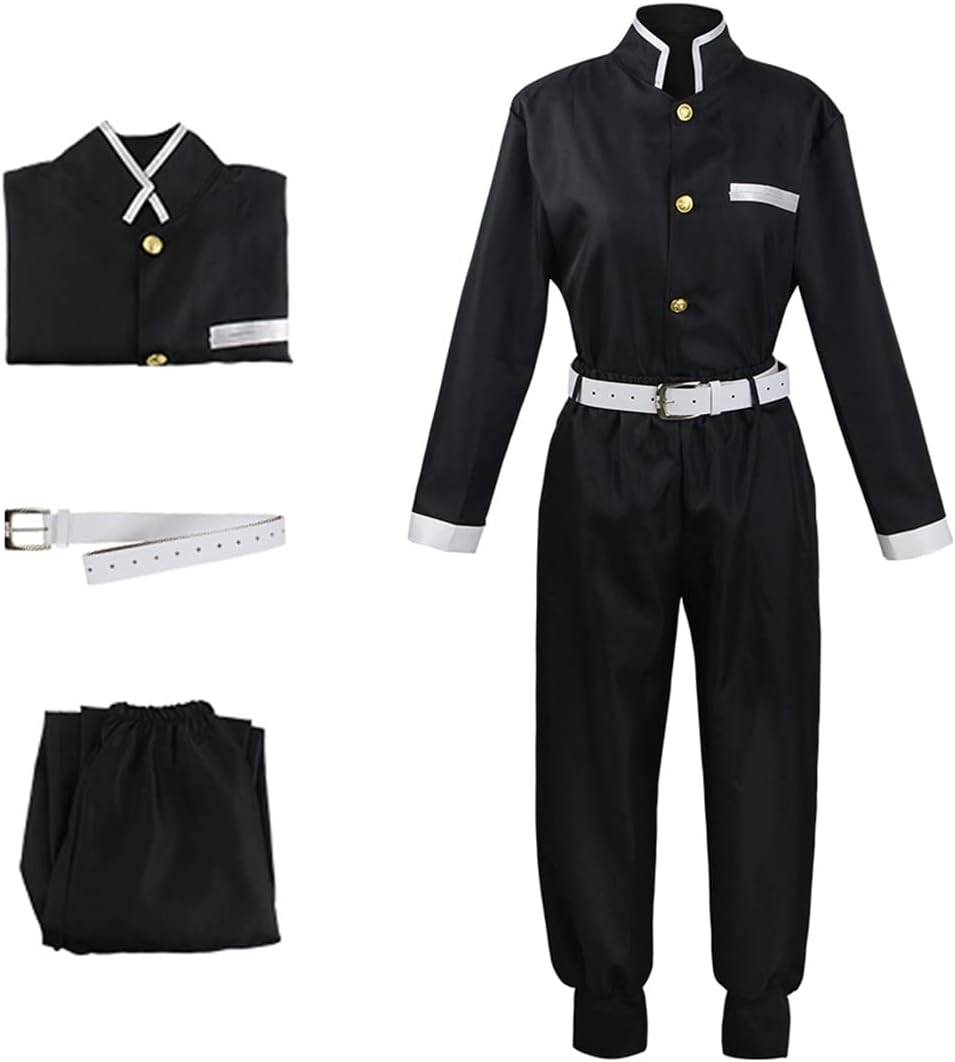 Mens Cosplay Costume Japanese Anime Cosplay Black Team Uniform Kimonos Outfit With Belt