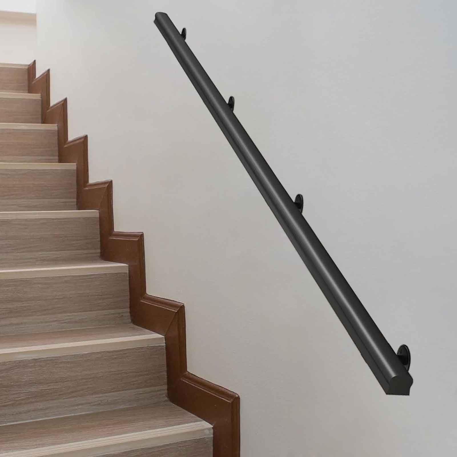 Rambarde d'escalier en bois massif de 13 pi avec balustrade noire pour fixation murale
