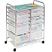 BAKAJI Carrello Multiuso Doppio in Acciaio Cromato Doppia Cassettiera 12 Cassetti e 4 Ruote Carrellino Organizer Salvaspazio per Bagno Casa Ufficio Estetista Lavoro (Bianco)