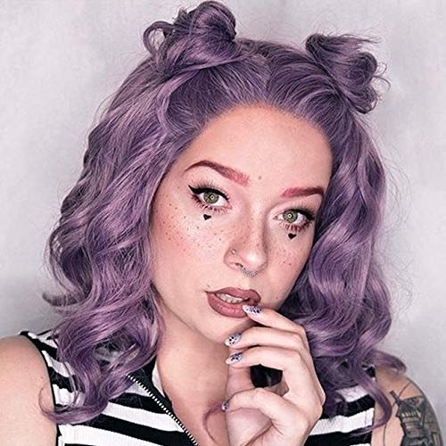 K'ryssma Wavy Bob Wig Short Purple Wigs for Women Heat Resistant Synthetic Purple Cosplay Wig