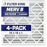 Filter King 15x15x1 Air Filter | 4-PACK | MERV 8 HVAC Pleated A/C Furnace Filters | MADE IN USA | Actual Size: 15 x 15 x .75'