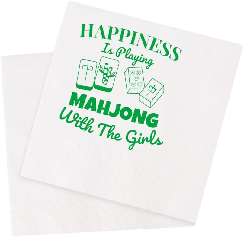 Mahjong Cocktail Napkins 50Pcs Happiness Is Playing Mahjong With The Girls Napkins For Casual Gatherings Game Nights Bridal Showers Birthday Party 5 x 5 2-ply (Mahjong With Girls)