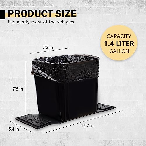 Image of Car Trash Can with Stability Wings - Leakproof Portable Garbage Bin for Fabric & Rubber Mats - Compact Durable Plastic Auto Organizer for Cars, SUVs, Trucks (Black, Large)