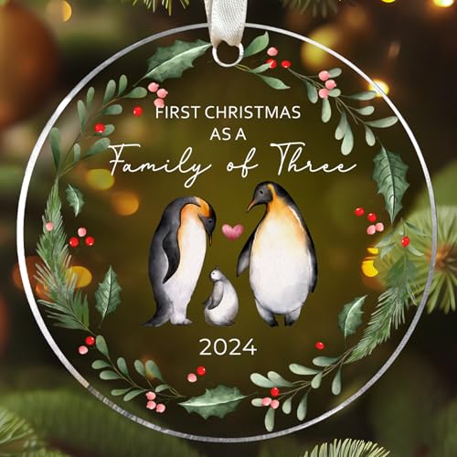 MAPDTWO Weihnachtsschmuck für die Familie 2024 – Erstes Weihnachten als 3-köpfige Familie 2024 – Dekoration für neue Mutter und Papa zum ersten Mal 2024 – Acryl-Ornament
