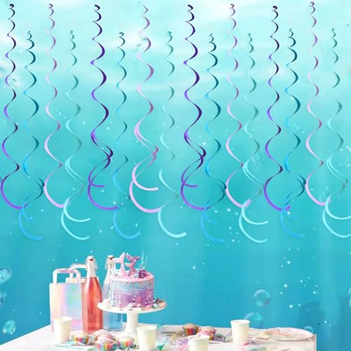 Image of 36 Pcs Mermaid Hanging Swirl Decorations Teal Purple Felt Swirl Streamer Spiral Ceiling Decorations Garland for Little Mermaid Under The Sea Birthday Wedding Bridal Shower Party Supplies