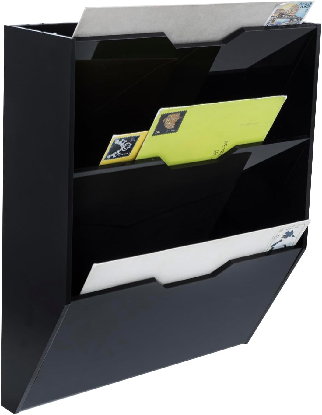 MyGift Wall Mounted 3 Tier Black Acrylic Letter Rack Mail Organizer, Office and Entryway Bills Postcards Brochure Holder Vertical Storage Rack