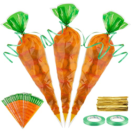 60pcs Bolsa Celofán Pascua de Zanahoria 40x20cm Bolsita Plástico para Dulces Chuches Galletas Regalo Fiesta Pascua