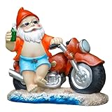 Gartenzwerg Lustig Motorrad Zwerge - Gartenzwerge für Außen Gartendeko für Draußen, Handgefertigte Resin-Figur für Balkon, Terrasse & Rasen Motorrad Geschenke für Männer (15cm)