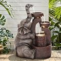 Ultym 20" Elephant Outdoor Fountain LED 3-Tier Waterfall, Bronze