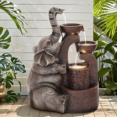 Ultym 20" Elephant Outdoor Fountain LED 3-Tier Waterfall, Bronze