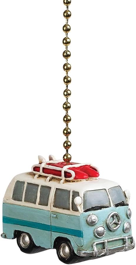Clementine Design Beach Van Ceiling Fan Pull Chain Light Surf Coastal Beach Ocean Sea Life Decorative Extension