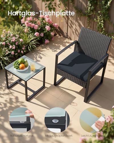 SONGMICS Balkonmöbel, Gartenmöbel-Set, aus PE-Polyrattan, Lounge-Set, Tisch und 2 Stühle, Terrassenmöbel, einfache Montage, Outdoor, für Terrasse, Balkon, Garten, schwarz GGF010B05 5