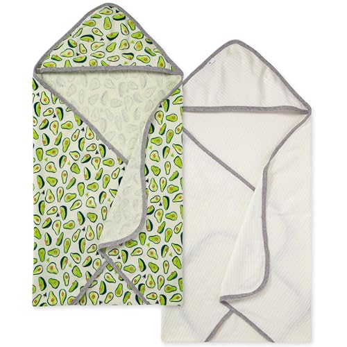 Image of Burts Bees Baby Infant Hooded Towels Avo-Crazy Organic Cotton, Unisex Bath Essentials and Newborn Necessities, Soft Nursery Towel with Hood Set, 2-Pack Size 29 x 29 Inch