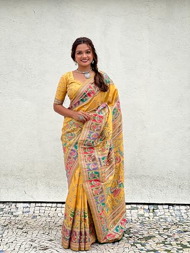 Image of SGF11 Women's Kanjivaram Pure Soft Silk Saree With Unstitched Blouse Piece
