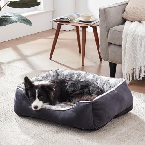 FURTIME Hundebett Kleine Hunde, Hundekorb Waschbar Hundekörbchen rutschfeste, Hundebetten Flauschig Hundematratze mit Erhöhte Ränder Weiches, Hundesofa für Hunde Katze, Schwarz/Sterne, 51x48x18cm