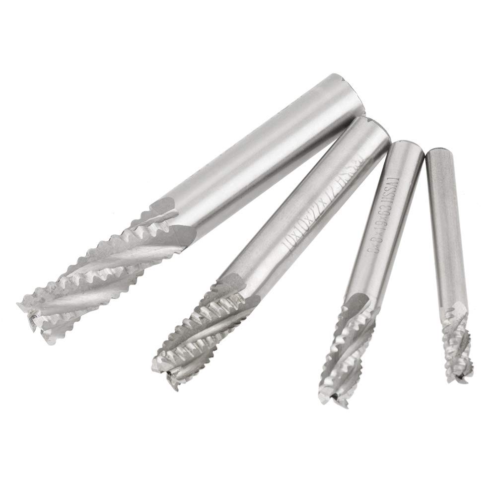 BORDSTRACT 4-teiliges 4-schneidiges HSS-Schruppfräser-CNC-Fräser-Set, M6/M8/M10/M12 Fräser zum Schlitzen und Lochbohren