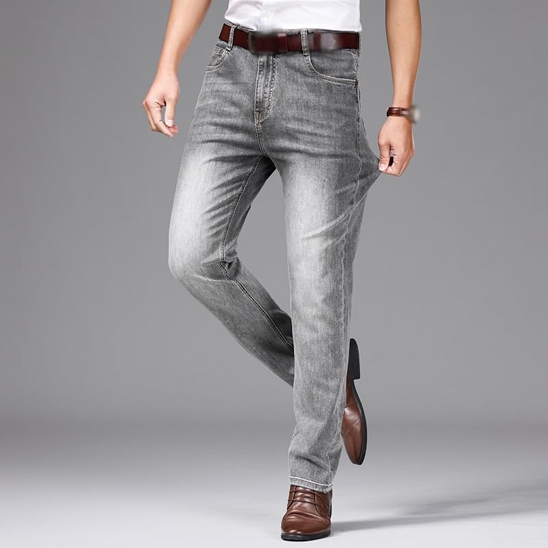 Spring/Summer Youth Business Casual Pants Micro Elastic Straight Leg Jeans(32) Gray2