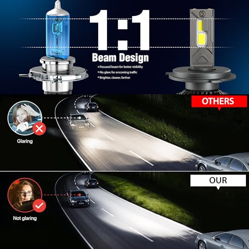 Image of OTO2EYE H4 LED Headlight Bulbs, 200W, 20000 Lumens, Super Bright Headlight, 6500K, LED Headlight Auto Conversion Kit for Car, Set of 2, (2 Years Warranty)