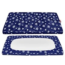 Pack and Play Sheets Fitted, Breathable Thick Playard Lovely Print Cover 39"27"5" Compatible with Graco Pack n Play, Navy Star