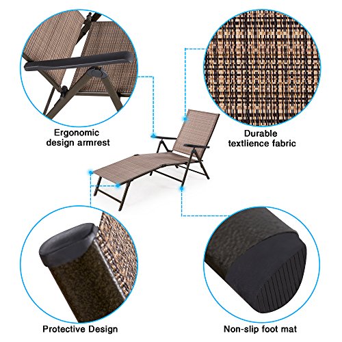 Cloud Mountain Adjustable Chaise Lounge Chair Recliner Outdoor Folding Lounge Chair Chaise Lounge Chair Recliner Patio Pool Sun Loungers Chair New, 2 Packs