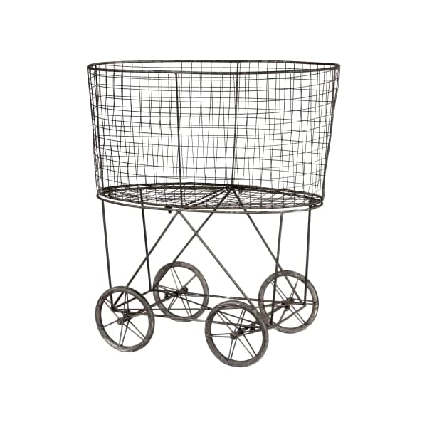 Creative Co-op Vintage Metal Laundry Basket with Wheels 25" x 15" x 26 3/4" (W x D x H)