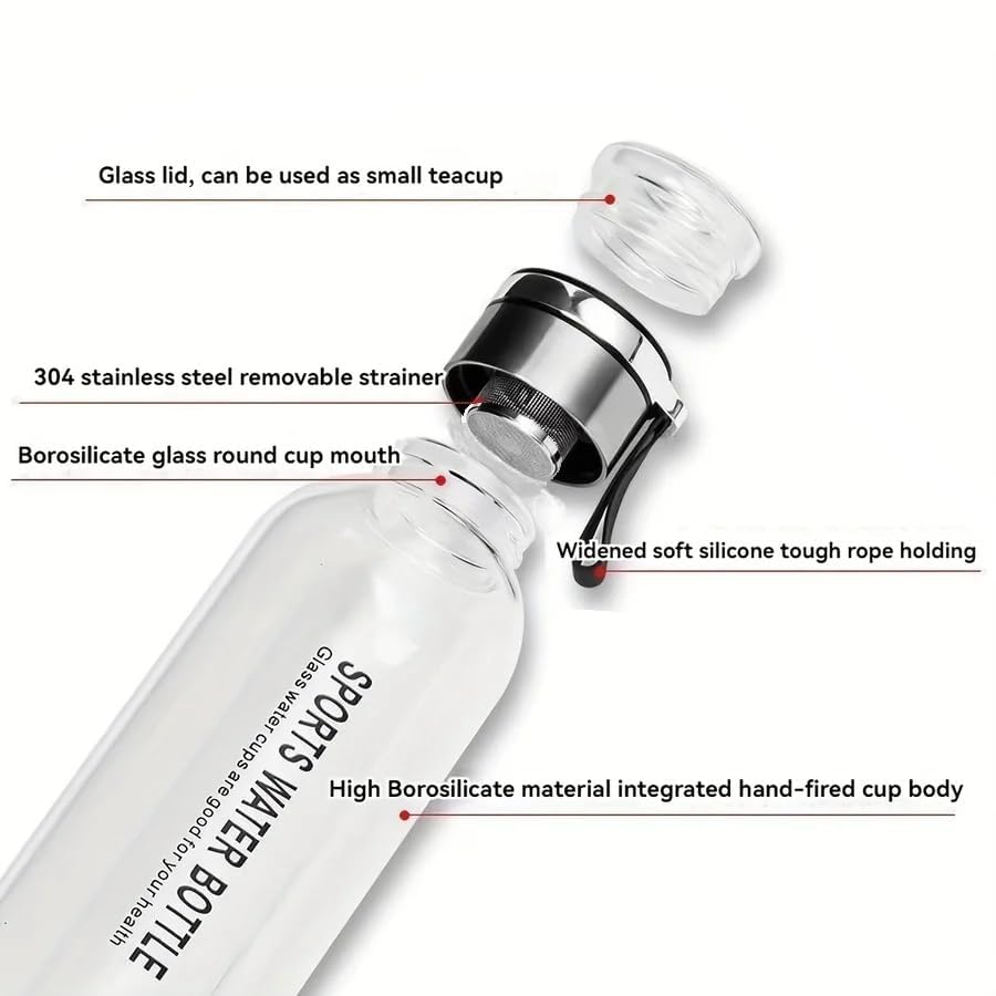 Image of NYRWANA Borosilicate Glass Water Bottle with Screw Lid | 1000ml Glass Tumbler | Heat-Resistant | Leak-Resistant | Hot & Cold Drinking Bottle for Home, Office, Gym, Travel & Camping