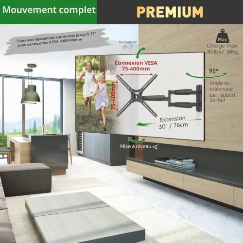Support TV mural de bras extra long 76cm pour resoudre le probleme des angles - 2