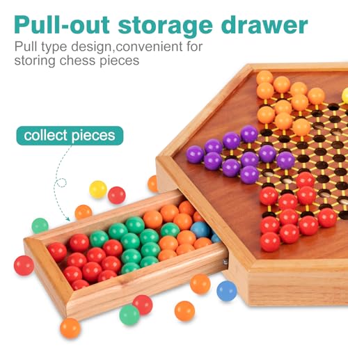 Juego de mesa Damas Chinas de madera con 72 canicas miniatura 3