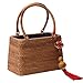 Henkeltasche Korbtasche Frau Natürliches Rattan Gewebt Handtasche Mit Hulu & Tassel-Zubehör, Chinesisch Tote-Korb-Tasche Strandtasche, Verschluss Mit Kordelzug (Size : 24x14x15cm/9.4x5.5x5.9in)