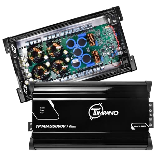 Image of Timpano 8000 Watts Mono Subwoofer Car Audio Amplifier TPT-BASS8000 1 Ohm - 12 Volts 8K Monoblock Class D Car Amp, Built-in Crossover & Bass Boost with Smart Fans