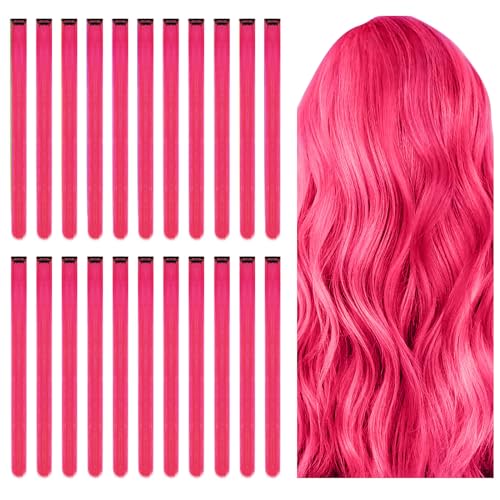Aomig Extension Capelli Colorati, 22 Pezzi Extensions Rosa Extension Colorate Clip in Hair, Extension Colorati Capelli Ciocche Capelli per Halloween Natale Cosplay Party